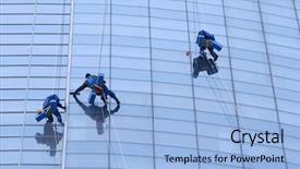  Presentation with office ergonomics man worker exercising - Colorful slides enhanced with windows in the office building backdrop and a  colored foreground