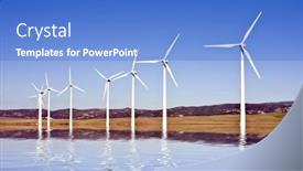  Presentation with spain - Presentation theme featuring windturbines-in-the-countryside background and a teal colored foreground