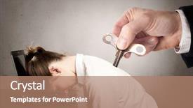  Presentation with sleeping - Cool new presentation theme with mechanical crank - businesswoman with a key winder backdrop and a coral colored foreground