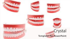  Presentation with white clay tiled roof - PPT theme with funny wind up chattering teeth background and a sky blue colored foreground