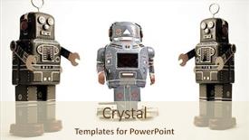  Presentation with robots - Audience pleasing presentation theme consisting of three retro robots backdrop and a soft green colored foreground
