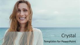  Presentation with coast - Slides consisting of windy - coast portrait of laughing woman background and a light blue colored foreground