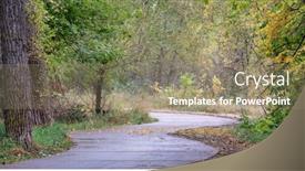  Presentation with fall colors - Colorful presentation theme enhanced with windy bike trail along the poudre river in fort collins colorado - rainy day with fall colors panoramic format backdrop and a coral colored foreground
