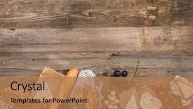  Presentation with snacks - Slide set having wine - french snacks on a wooden background and a coral colored foreground