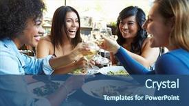  Presentation with friends - Cool new slide deck with wine - group of female friends enjoying backdrop and a ocean colored foreground