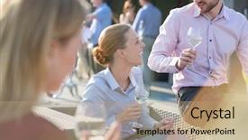  Presentation with business women - Cool new PPT theme with wine after an office party backdrop and a coral colored foreground