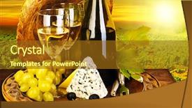  Presentation with table grape - Audience pleasing PPT theme consisting of wine and cheese romantic dinner outdoor table for two with vineyard view fresh grapes and wineglass at restaurant warm autumn sunset grape field landscape at harvest food still life backdrop and a tawny brown colored foreground