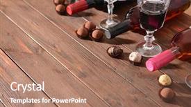  Presentation with chocolate wine - Beautiful PPT theme featuring wine and chocolates on wooden backdrop and a coral colored foreground