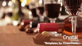  Presentation with chocolate wine - Audience pleasing PPT theme consisting of wine and chocolates on wooden backdrop and a  colored foreground