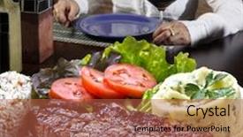  Presentation with friends eating and drinking wine - Colorful slide set enhanced with wine and eating grilled steak backdrop and a  colored foreground