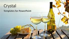  Presentation with vineyards - PPT theme featuring wine and grapes against vineyards background and a light gray colored foreground