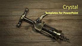  Presentation with corkscrew - Colorful PPT theme enhanced with wine antique copper corkscrew on wooden background backdrop and a tawny brown colored foreground