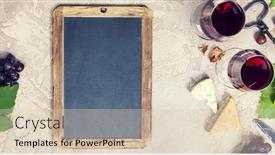  Presentation with appetizers - PPT theme consisting of wine-appetizers-set-french-cheese background and a soft green colored foreground