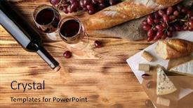  Presentation with wine cheese - Amazing slide set having wine baguette and cheese backdrop and a coral colored foreground