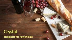  Presentation with wine cheese - Amazing PPT theme having wine baguette and cheese backdrop and a tawny brown colored foreground