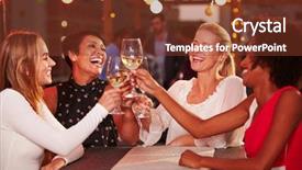  Presentation with party - Presentation theme consisting of wine bar - girlfriends at rooftop party background and a tawny brown colored foreground
