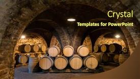  Presentation with barrels - Amazing PPT theme having wine-barrels-in-the-cellar backdrop and a wine colored foreground