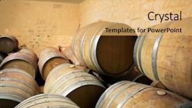  Presentation with barrels - PPT theme consisting of wine barrels background and a yellow colored foreground