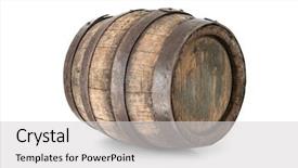  Presentation with oak barrel - Audience pleasing PPT theme consisting of wine beer spirits - old oak barrel isolated backdrop and a light gray colored foreground