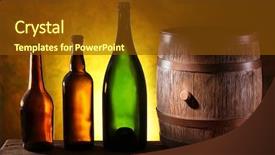 Presentation with wine beer - Slide deck featuring wine beer spirits - wooden barrel with colors bottles background and a tawny brown colored foreground