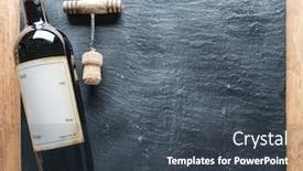  Presentation with graphite - Colorful PPT theme enhanced with wine bottle and corkscrew on the graphite board backdrop and a dark gray colored foreground