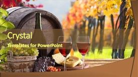  Presentation with wine barrel - PPT theme featuring wine bottle and glasses with wodden barrel background and a tawny brown colored foreground