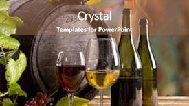  Presentation with wine barrel - PPT theme consisting of wine bottle and glasses with wodden barrel background and a coral colored foreground