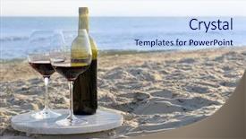  Presentation with seashore - Theme enhanced with summery - wine bottle and glasses background and a sky blue colored foreground