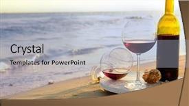  Presentation with seashore - Slide deck with wine bottle and glasses on the seashore background and a light gray colored foreground