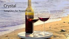  Presentation with seashore - Audience pleasing slide set consisting of wine bottle and glasses on the seashore backdrop and a lemonade colored foreground