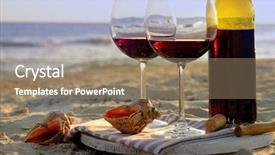  Presentation with seashore - Presentation design featuring wine bottle and glasses background and a coral colored foreground