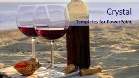  Presentation with seashore - Presentation theme featuring wine bottle and glasses on the seashore background and a lemonade colored foreground