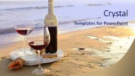  Presentation with seashore - Presentation design enhanced with wine bottle and glasses background and a sky blue colored foreground