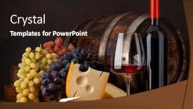 Presentation with bottle red wine - Amazing PPT theme having wine-bottle-grapes-cheese-glass backdrop and a wine colored foreground