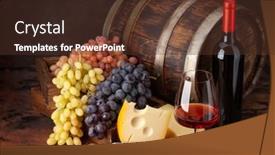  Presentation with red wine cheese - Amazing PPT layouts having wine-bottle-grapes-cheese-glass backdrop and a tawny brown colored foreground