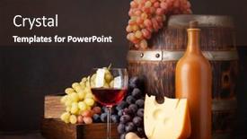  Presentation with red wine cheese - Colorful slide deck enhanced with wine-bottle-grapes-cheese-glass backdrop and a tawny brown colored foreground