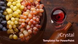  Presentation with bottle red wine - Slide deck enhanced with wine-bottle-grapes-glass background and a tawny brown colored foreground