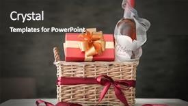  Presentation with wicker - Cool new slides with wine bottle with gift box backdrop and a dark gray colored foreground