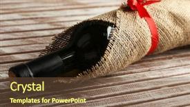  Presentation with bottling wine - Slides consisting of wine bottle wrapped in burlap cloth on wooden planks background background and a tawny brown colored foreground
