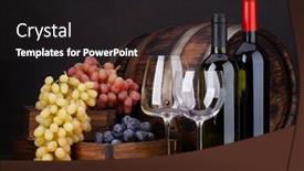  Presentation with wine barrel - Audience pleasing slide set consisting of wine-bottles-grapes-cheese-glasses backdrop and a dark gray colored foreground
