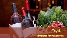  Presentation with bottles - Cool new slides with wine bottles in decorated box backdrop and a tawny brown colored foreground