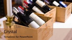  Presentation with bottles - Beautiful presentation featuring wine bottles in wooden boxes backdrop and a coral colored foreground