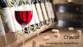  Presentation with bottling wine - Slide deck with wine bottles on the wooden background and a coral colored foreground
