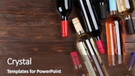  Presentation with red and white rose petals - PPT theme with wine bottles on wooden table background and a tawny brown colored foreground