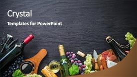  Presentation with wine cheese - Amazing PPT theme having wine bottles with grapes cheese backdrop and a dark gray colored foreground