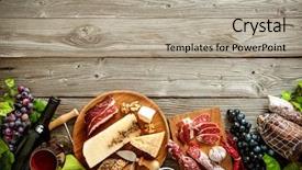  Presentation with sausages - Beautiful slides featuring wine bottles with grapes cheese backdrop and a light gray colored foreground