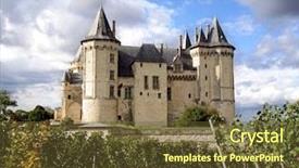  Presentation with castle - Audience pleasing slide set consisting of wine castle - saumur chateau with dramatic sky backdrop and a tawny brown colored foreground