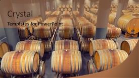  Presentation with barrels - Presentation theme having wine-cellar-full-of-wooden background and a coral colored foreground