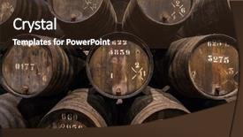  Presentation with barrels - Amazing PPT theme having wine cellar porto portugal backdrop and a tawny brown colored foreground
