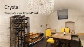  Presentation with cellar - Amazing slide set having wine cellar with wine bottle interior backdrop and a lemonade colored foreground